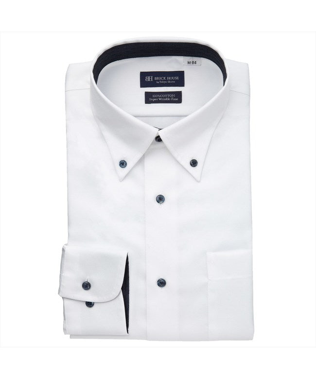 トーキョーシャツ TOKYO SHIRTS 【超形態安定】 ボタンダウン 長袖 形態安定 綿100% ワイシャツ （ホワイト） ホワイト