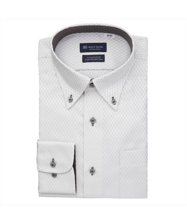 トーキョーシャツ TOKYO SHIRTS 【超形態安定】 ボタンダウン 長袖 形態安定 綿100% ワイシャツ （グレー） グレー
