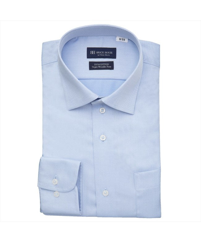 トーキョーシャツ TOKYO SHIRTS 【超形態安定】 ワイド 長袖 形態安定 綿100% ワイシャツ （ブルー） ブルー