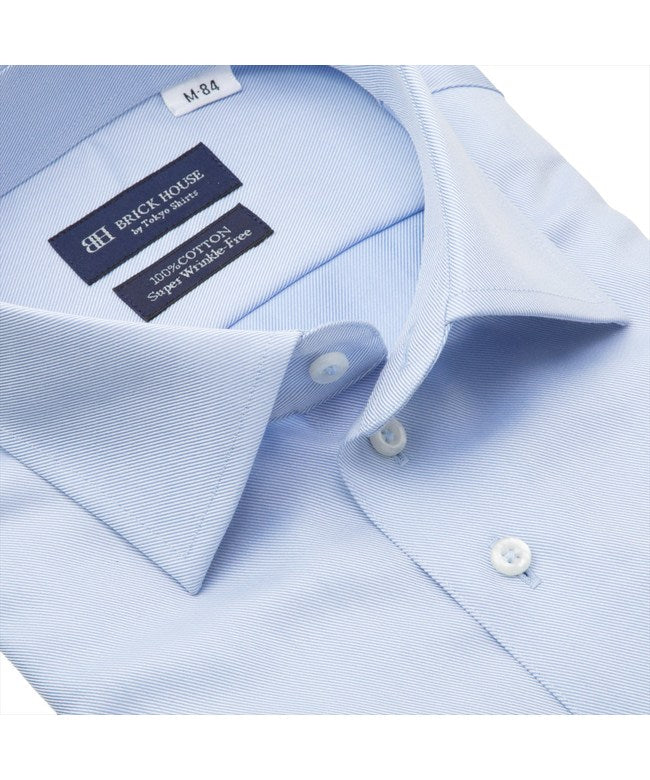 トーキョーシャツ TOKYO SHIRTS 【超形態安定】 ワイド 長袖 形態安定 綿100% ワイシャツ （ブルー） ブルー