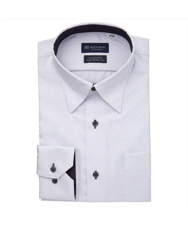 トーキョーシャツ TOKYO SHIRTS 【超形態安定】 スナップダウン 長袖 形態安定 綿100% ワイシャツ （パープル） パープル