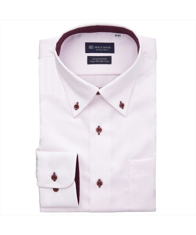 トーキョーシャツ TOKYO SHIRTS 【超形態安定】 ボタンダウン 長袖 形態安定 綿100% ワイシャツ （ピンク） ピンク