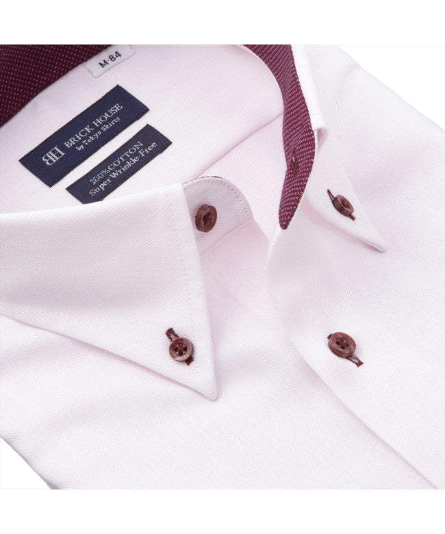 トーキョーシャツ TOKYO SHIRTS 【超形態安定】 ボタンダウン 長袖 形態安定 綿100% ワイシャツ （ピンク） ピンク