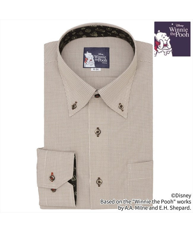 トーキョーシャツ TOKYO SHIRTS 【くまのプーさん】 ボタンダウン 長袖 形態安定 ワイシャツ （ブラウン） ブラウン