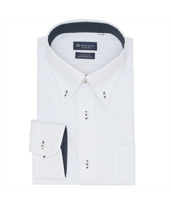 トーキョーシャツ TOKYO SHIRTS 【超形態安定・大きいサイズ】 ボタンダウン 長袖 形態安定 綿100% ワイシャツ （サックス） サックス