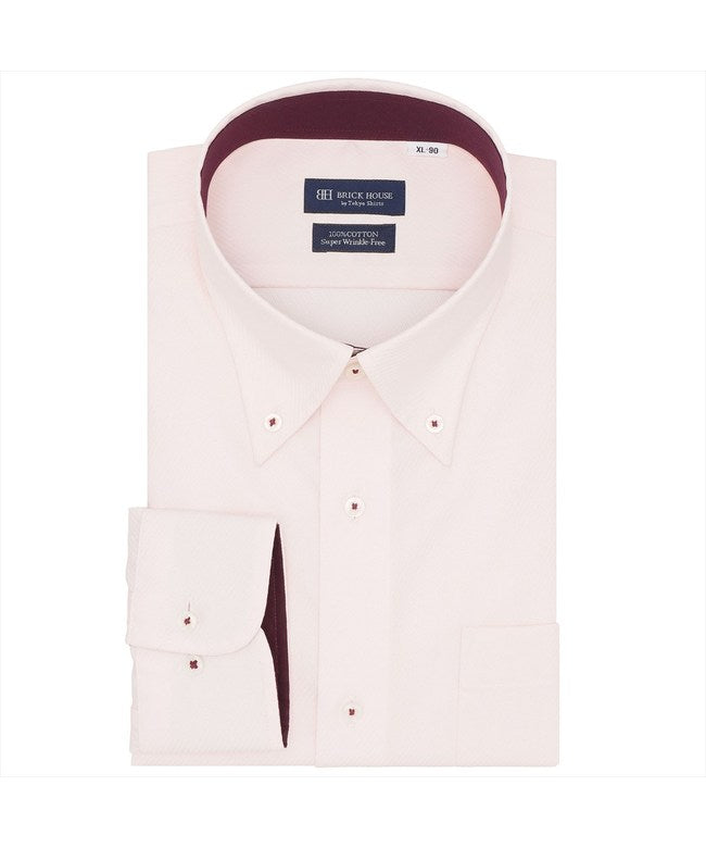トーキョーシャツ TOKYO SHIRTS 【超形態安定・大きいサイズ】 ボタンダウン 長袖 形態安定 綿100% ワイシャツ （サーモンピンク） サーモンピンク