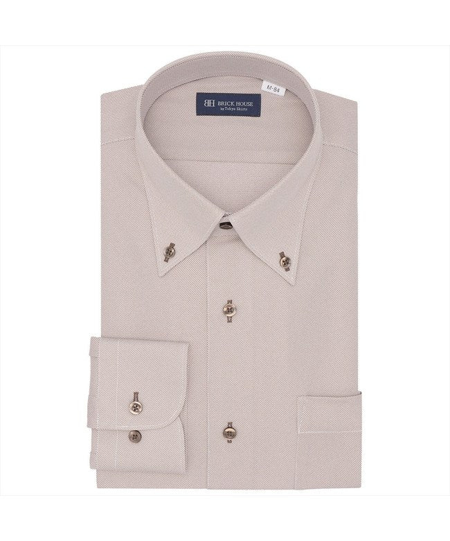 トーキョーシャツ TOKYO SHIRTS 【ストレッチ】 ボタンダウン 長袖 形態安定 ワイシャツ ニットシャツ （ブラウン） ブラウン