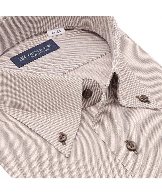トーキョーシャツ TOKYO SHIRTS 【ストレッチ】 ボタンダウン 長袖 形態安定 ワイシャツ ニットシャツ （ブラウン） ブラウン