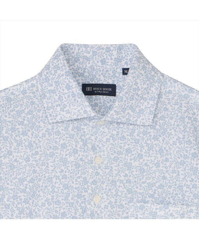 トーキョーシャツ TOKYO SHIRTS フラワー 総柄プリント ポロシャツ 半袖 メンズ （サックス） サックス