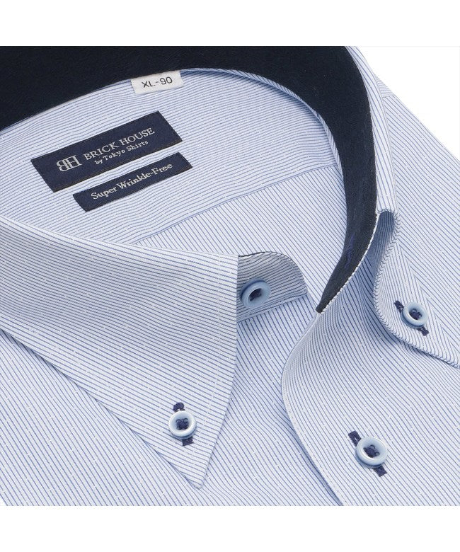 トーキョーシャツ TOKYO SHIRTS 【超形態安定・大きいサイズ】 ボタンダウン 長袖 形態安定 ワイシャツ （ブルー） ブルー