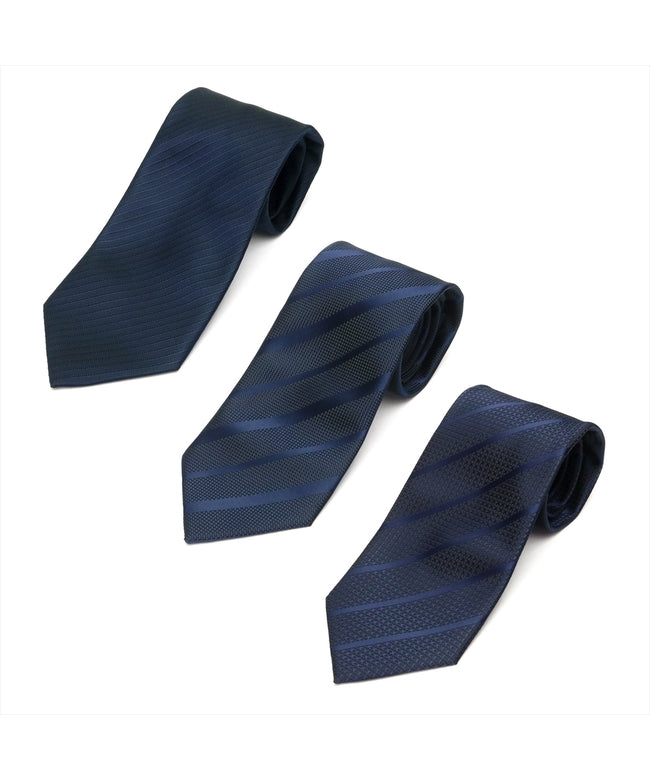 トーキョーシャツ TOKYO SHIRTS ベーシックネクタイ 3本セット 選べる3種類柄 【無地・ストライプ・小紋】,ネイビー無地02