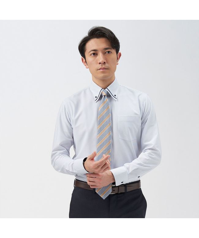 トーキョーシャツ TOKYO SHIRTS 【ストレッチ】 形態安定 ボタンダウンカラー 長袖ニットシャツ （ブルー） ブルー