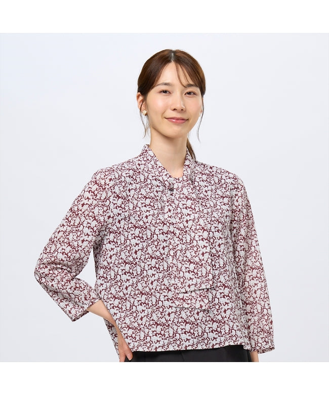 トーキョーシャツ TOKYO SHIRTS ボウタイプリントブラウス 長袖 レディース （エンジ） エンジ