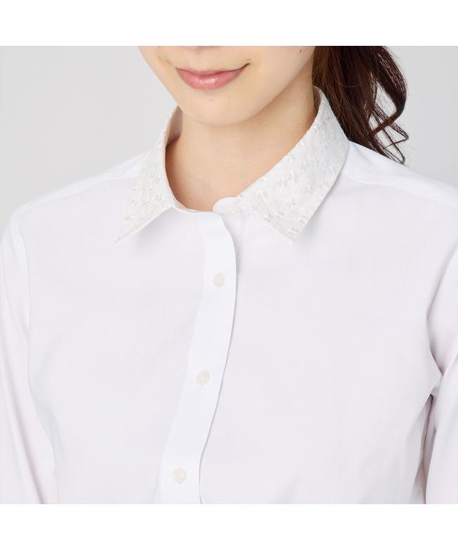 トーキョーシャツ TOKYO SHIRTS 【透け防止】 レギュラー 長袖 形態安定 レディースシャツ 刺繍襟 （ホワイト） ホワイト