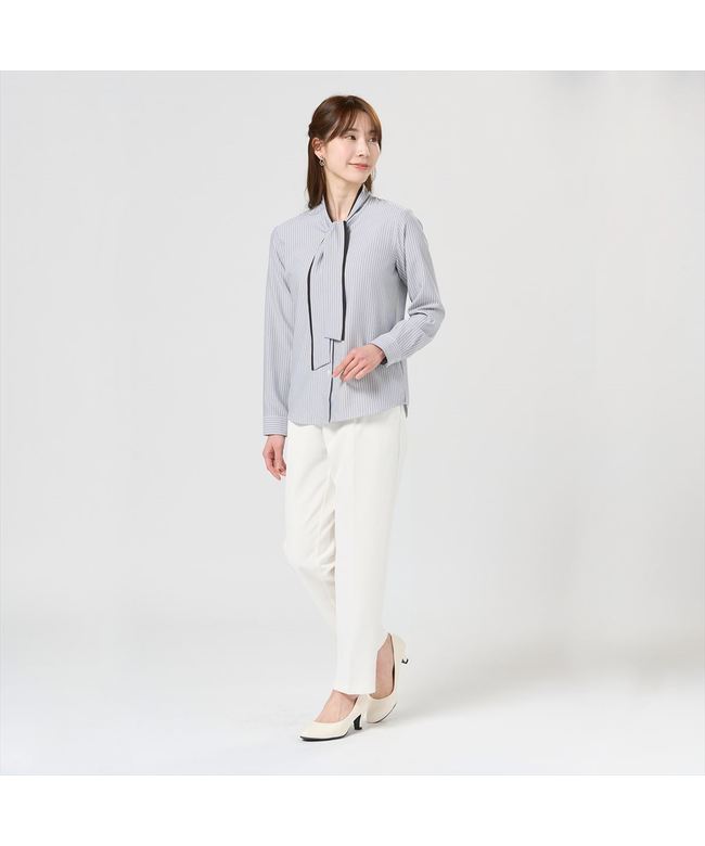 トーキョーシャツ TOKYO SHIRTS 【COFREX】  配色ボウタイ 長袖 レディースデザインシャツ （グレー） グレー