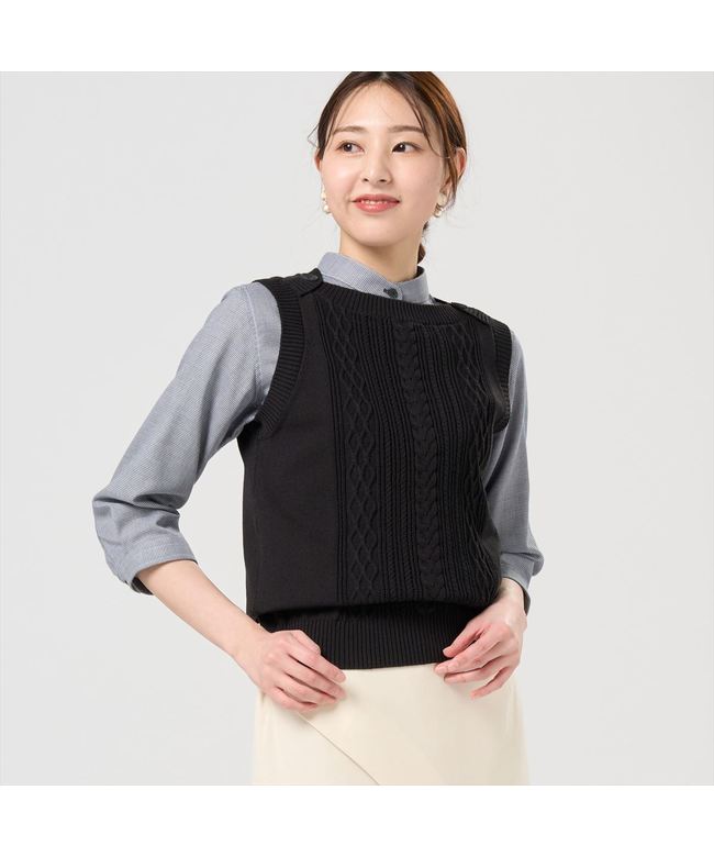 トーキョーシャツ TOKYO SHIRTS ボートネック ニットベスト レディース （ブラック） ブラック