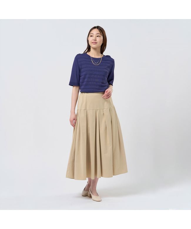 トーキョーシャツ TOKYO SHIRTS ニット 前身タックボーダー クルーネックプルオーバー 五分袖 レディース （パープル） パープル