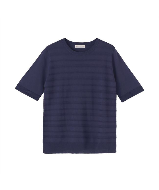 トーキョーシャツ TOKYO SHIRTS ニット 前身タックボーダー クルーネックプルオーバー 五分袖 レディース （パープル） パープル
