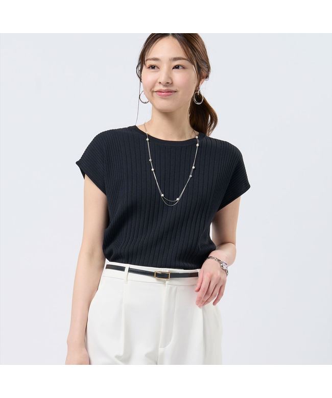 トーキョーシャツ TOKYO SHIRTS ニット リブフレンチ プルオーバー レディース （ブラック） ブラック