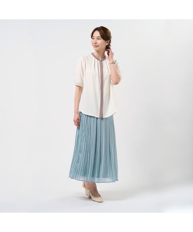 トーキョーシャツ TOKYO SHIRTS ジョーゼット配色ブラウス 五分袖 レディース （ホワイト） ホワイト