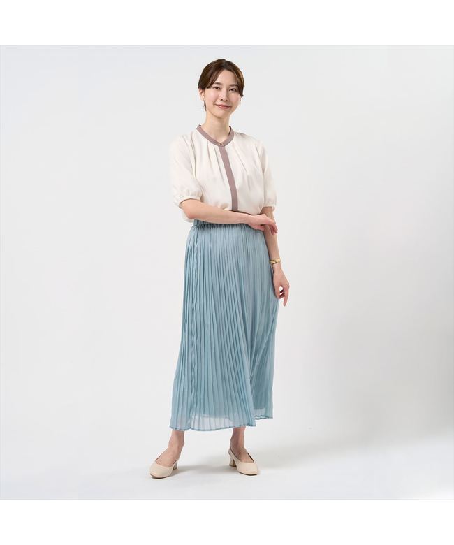 トーキョーシャツ TOKYO SHIRTS ジョーゼット配色ブラウス 五分袖 レディース （ホワイト） ホワイト