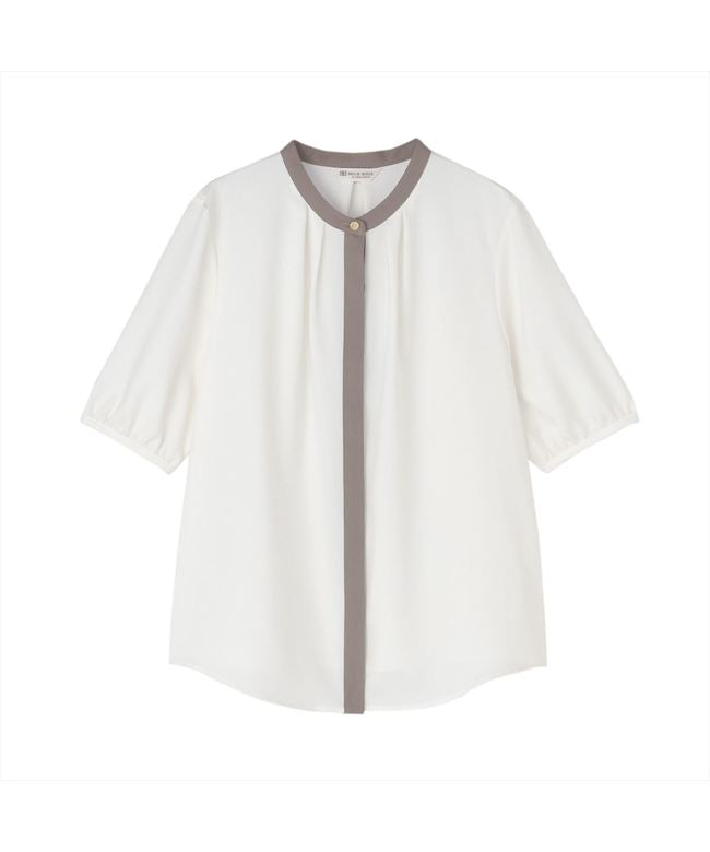 トーキョーシャツ TOKYO SHIRTS ジョーゼット配色ブラウス 五分袖 レディース （ホワイト） ホワイト