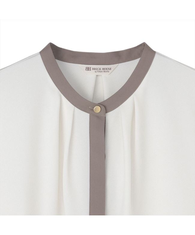 トーキョーシャツ TOKYO SHIRTS ジョーゼット配色ブラウス 五分袖 レディース （ホワイト） ホワイト