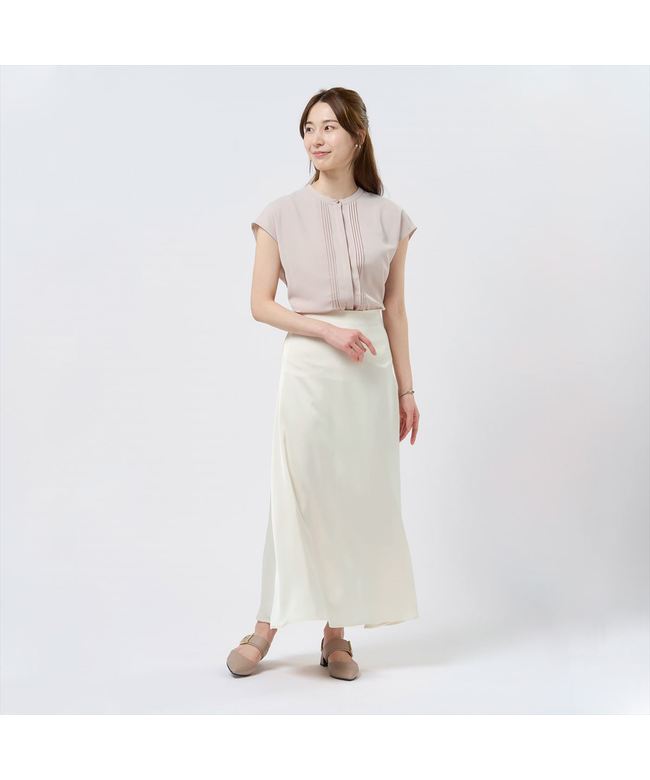 トーキョーシャツ TOKYO SHIRTS ピンタックブラウス フレンチ袖 レディース （グレージュ） グレージュ