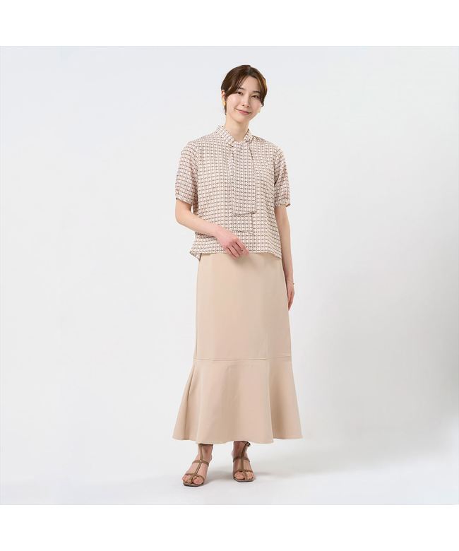 トーキョーシャツ TOKYO SHIRTS ボウタイ プリント ブラウス 五分袖 レディース （ベージュ） ベージュ