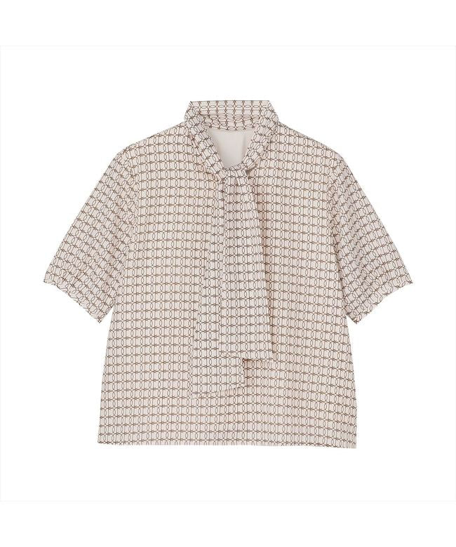 トーキョーシャツ TOKYO SHIRTS ボウタイ プリント ブラウス 五分袖 レディース （ベージュ） ベージュ
