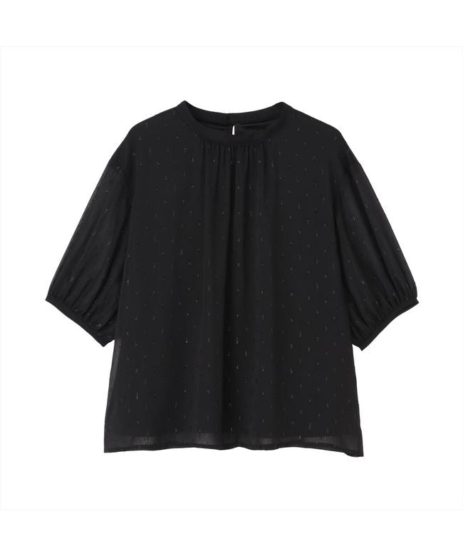 トーキョーシャツ TOKYO SHIRTS 袖シアー ラメカットドビー ブラウス 五分袖 レディース （ブラック） ブラック