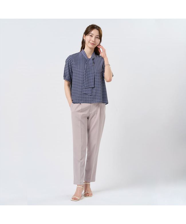 Tokyo Shirts Bow Tie Print Blouse Five-Quarter Sleeve Women's