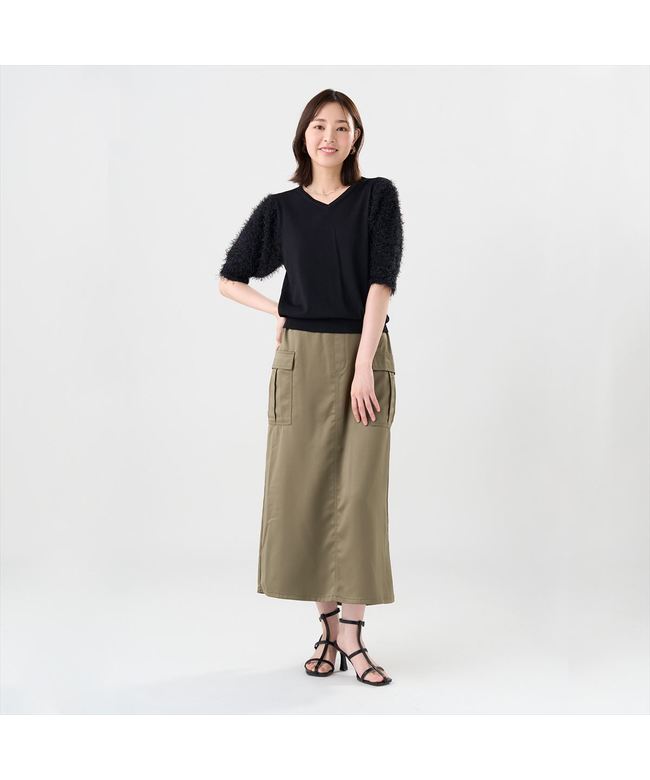 トーキョーシャツ TOKYO SHIRTS ニット 袖フェザー切替プルオーバー 五分袖 レディース （ブラック） ブラック