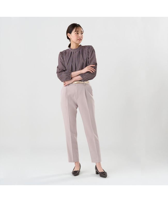 トーキョーシャツ TOKYO SHIRTS スタンドタック プリントブラウス 長袖 レディース （ブラウン） ブラウン