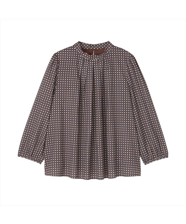 トーキョーシャツ TOKYO SHIRTS スタンドタック プリントブラウス 長袖 レディース （ブラウン） ブラウン