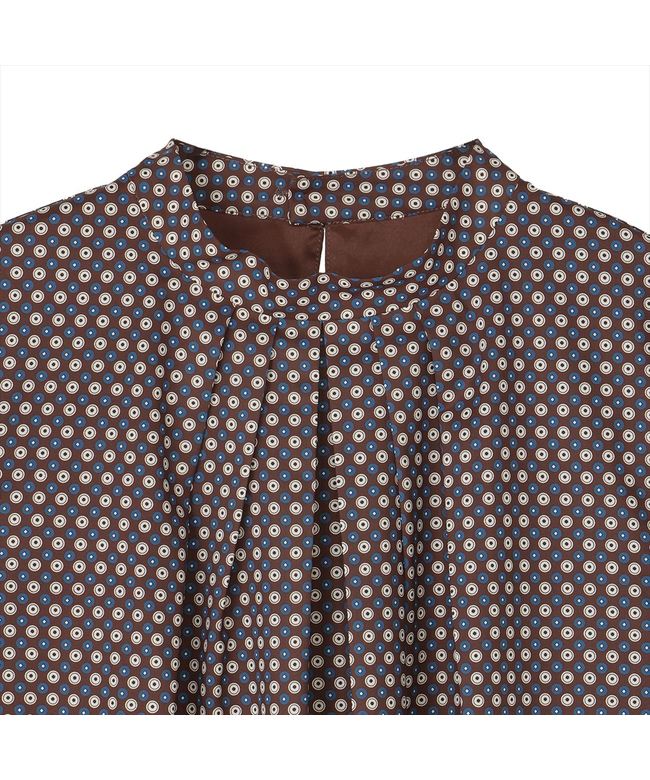 トーキョーシャツ TOKYO SHIRTS スタンドタック プリントブラウス 長袖 レディース （ブラウン） ブラウン