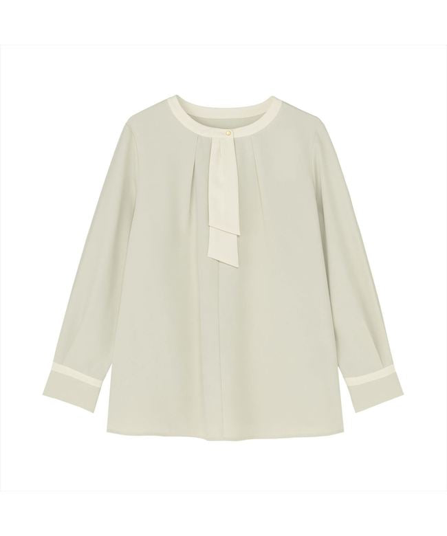 トーキョーシャツ TOKYO SHIRTS ストレッチ ジョーゼット 配色ボウタイブラウス 長袖 レディース （アッシュグリーン） アッシュグリーン