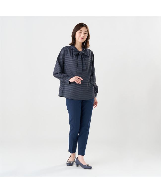 トーキョーシャツ TOKYO SHIRTS リボンボウタイ プリントブラウス 長袖 レディース （グレー） グレー