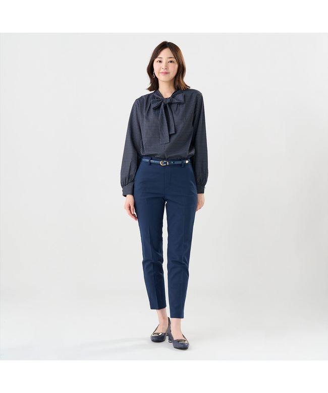 トーキョーシャツ TOKYO SHIRTS リボンボウタイ プリントブラウス 長袖 レディース （グレー） グレー