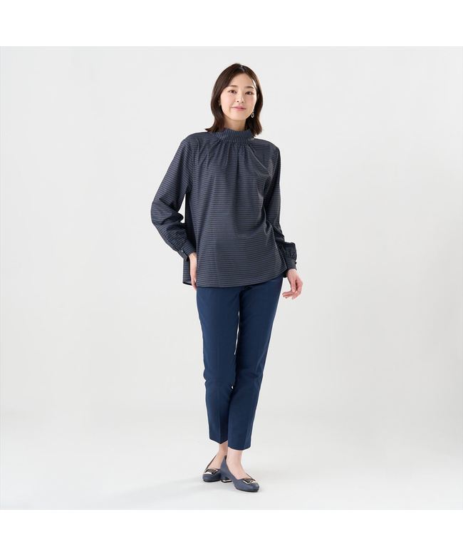 トーキョーシャツ TOKYO SHIRTS リボンボウタイ プリントブラウス 長袖 レディース （グレー） グレー