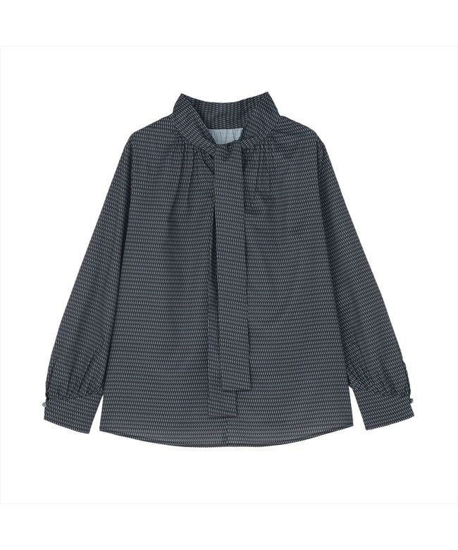 トーキョーシャツ TOKYO SHIRTS リボンボウタイ プリントブラウス 長袖 レディース （グレー） グレー