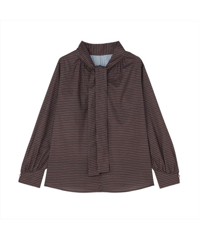 トーキョーシャツ TOKYO SHIRTS リボンボウタイ プリントブラウス 長袖 レディース （ブラウン） ブラウン