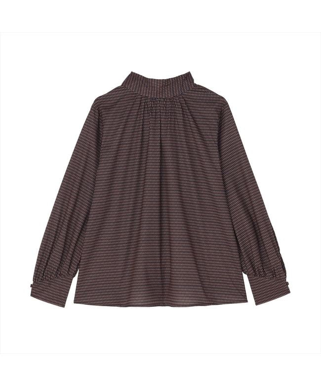 トーキョーシャツ TOKYO SHIRTS リボンボウタイ プリントブラウス 長袖 レディース （ブラウン） ブラウン