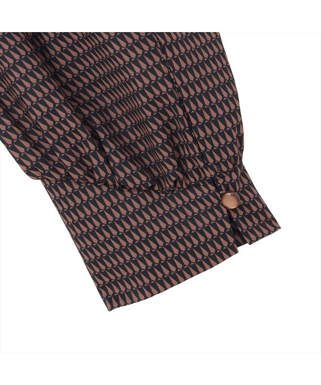 トーキョーシャツ TOKYO SHIRTS リボンボウタイ プリントブラウス 長袖 レディース （ブラウン） ブラウン