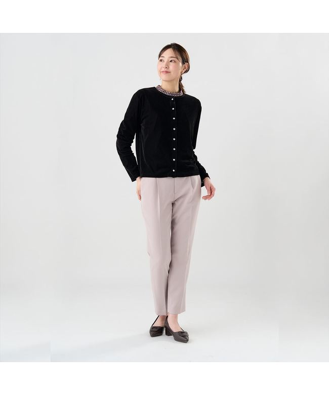 トーキョーシャツ TOKYO SHIRTS 【Pitta Re:)】 ニット ベロアドットボタン カーディガン 長袖 レディース （ブラック） ブラック