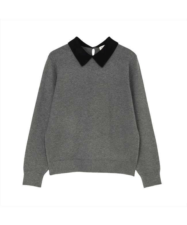 トーキョーシャツ TOKYO SHIRTS ニット 配色襟付 プルオーバー 長袖 レディース （チャコール） チャコール