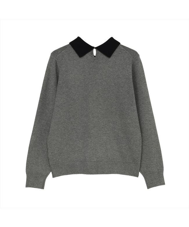 トーキョーシャツ TOKYO SHIRTS ニット 配色襟付 プルオーバー 長袖 レディース （チャコール） チャコール