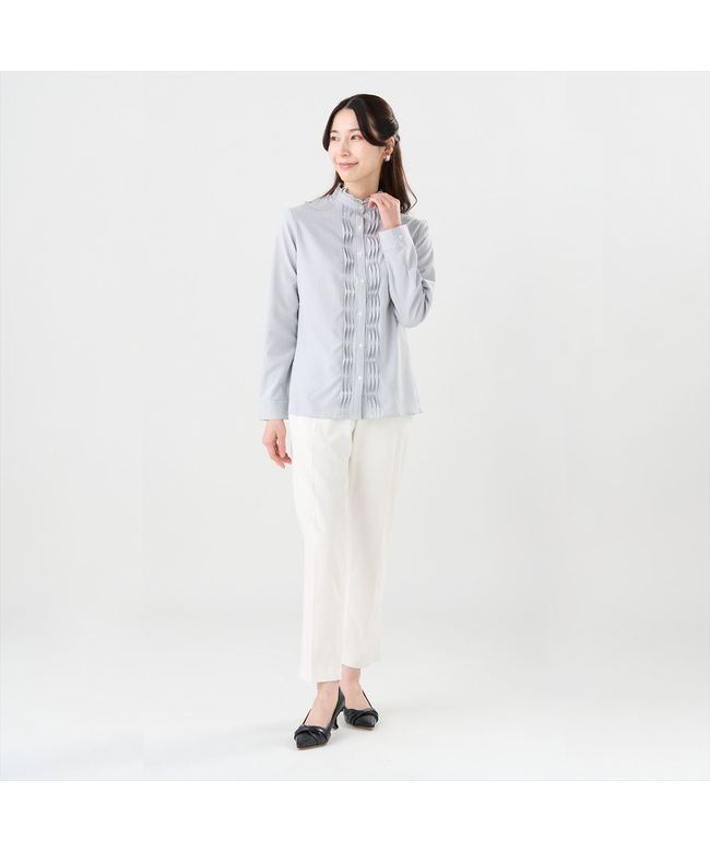 Tokyo Shirts 【COFREX】 Twist Pin Tuck Blouse Long Sleeve Ladies