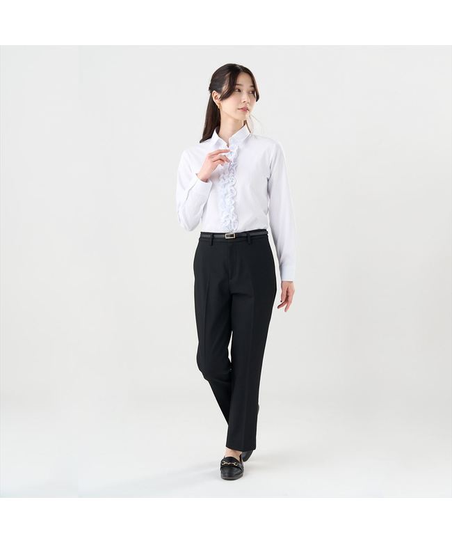 トーキョーシャツ TOKYO SHIRTS 【COFREX】 前立ミニフリルブラウス 長袖 レディースデザインシャツ （ブルー） ブルー