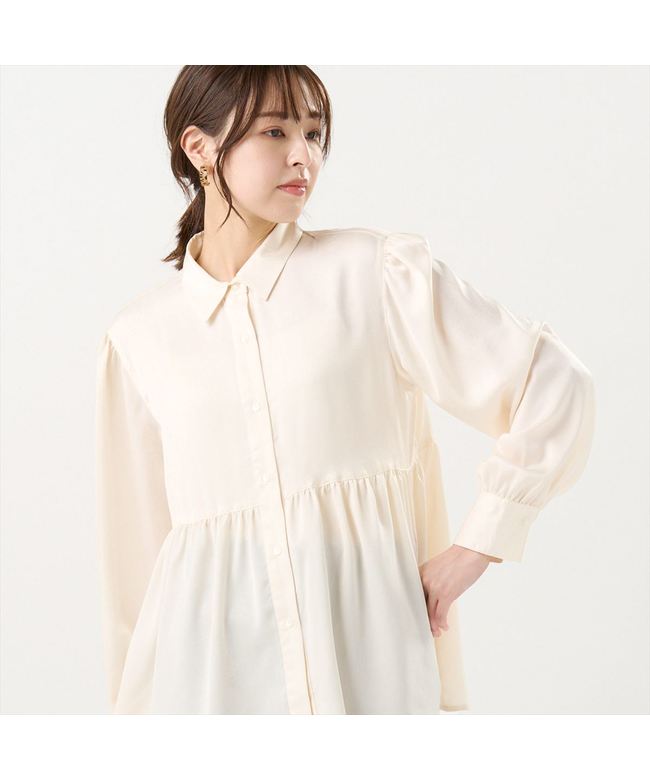 トーキョーシャツ TOKYO SHIRTS クラッシュスエード ペプラムシャツブラウス 長袖 レディース （オフホワイト） オフホワイト